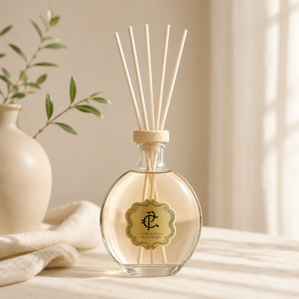 Cooperativa Profumieri Lush Oasis Diffuser mit Holzstäbchen und grünen Akzenten