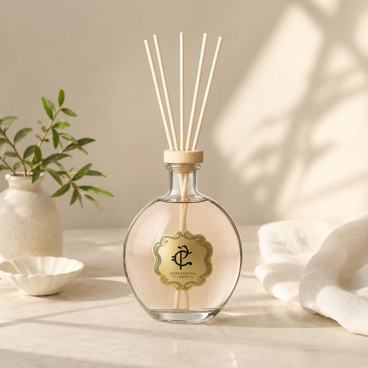Cooperativa Profumieri Magnolia Bouquet Diffuser mit Holzstäbchen und hellen Blüten