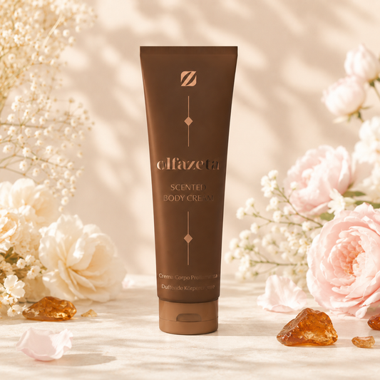 Olfazeta Körpercreme No. 010 mit Amber-Akzenten in heller Produktinszenierung