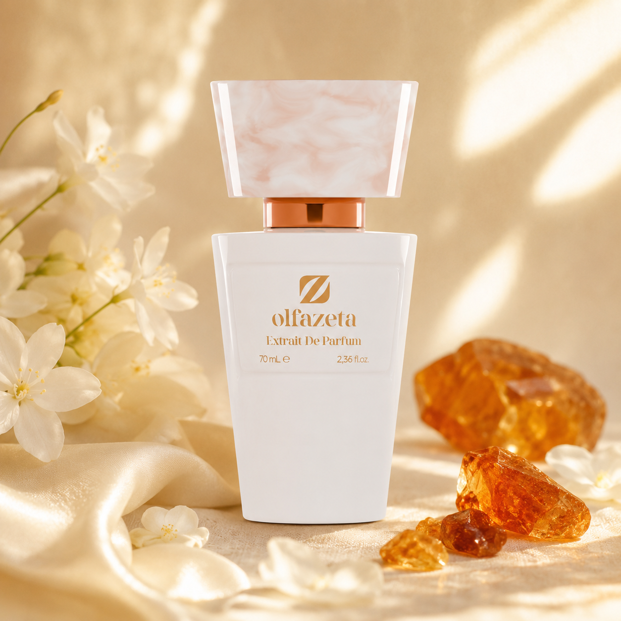 Olfazeta Parfüm No. 010 mit Amber-Akzenten in heller Produktinszenierung