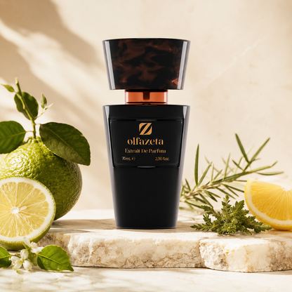 Olfazeta Parfüm No. 012 mit Zitrone, Limette und Rosmarin in heller Produktinszenierung