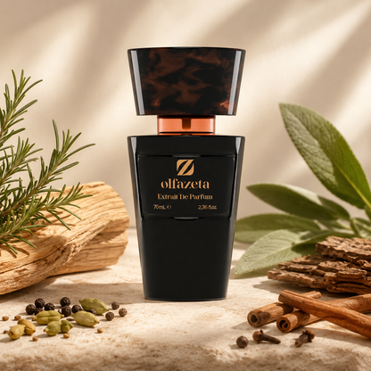 Olfazeta Parfüm No. 015 mit Rosmarin, Holz und Gewürzen in heller Produktinszenierung