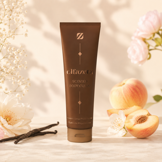 Olfazeta Körpercreme No. 042 mit Birne, Beeren und Vanille in heller Produktinszenierung