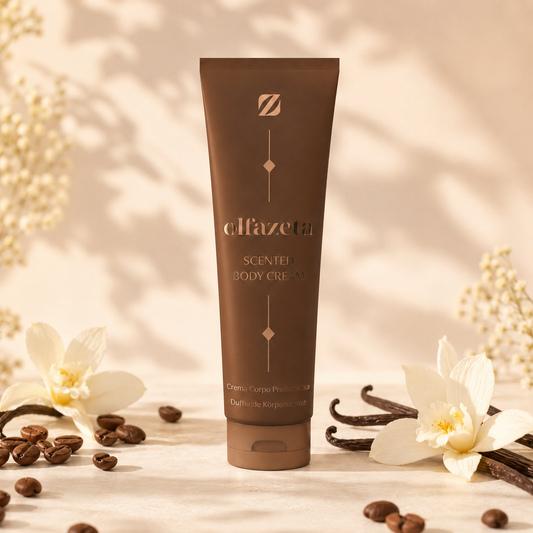 Olfazeta Körpercreme No. 055 mit Kaffee und Vanille in heller Produktinszenierung