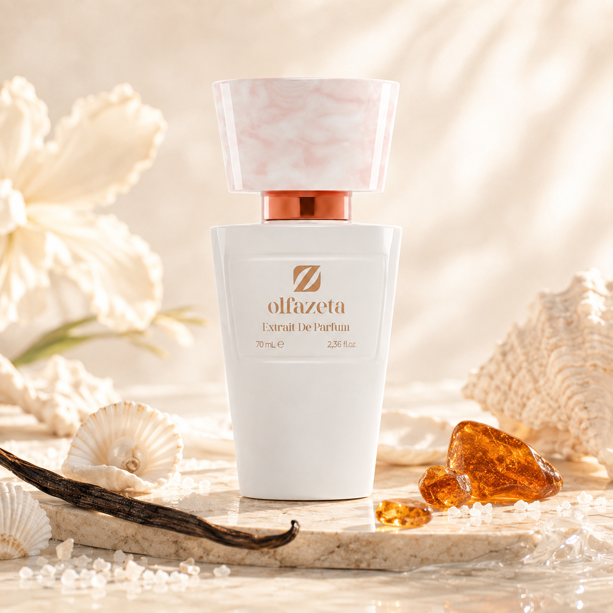 Olfazeta Parfüm No. 067 mit Vanille und Amber in heller Produktinszenierung