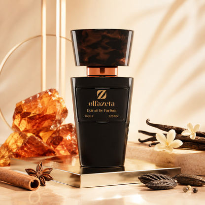 Olfazeta Parfüm No. 078 mit Amber, Vanille und Sternanis in heller Produktinszenierung