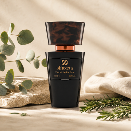 Olfazeta Parfüm No. 086 mit Eukalyptus und Rosmarin in heller Produktinszenierung
