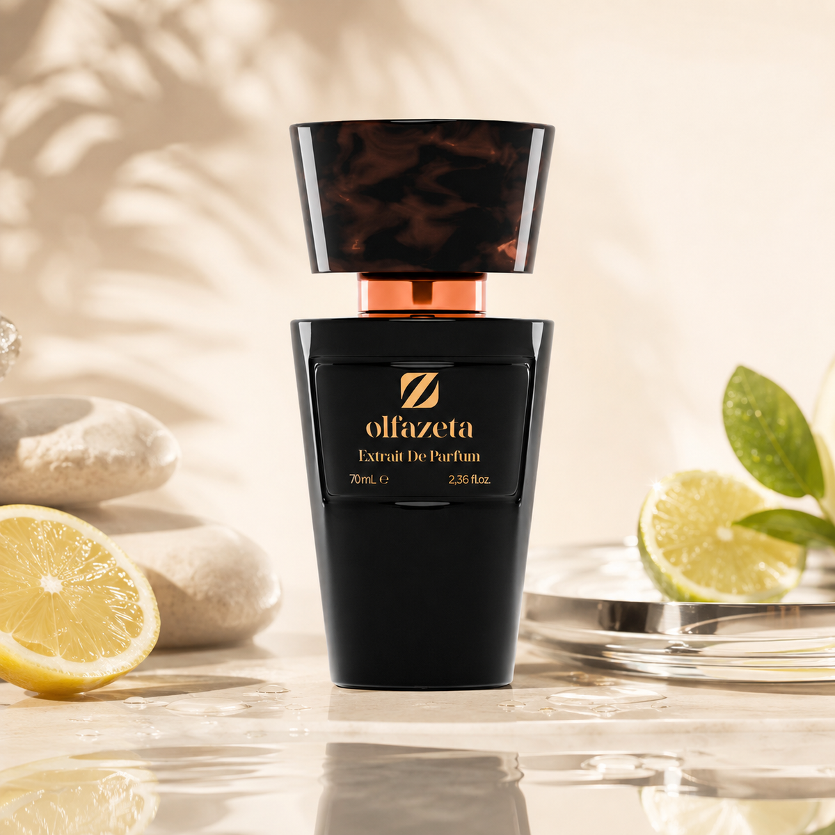 Olfazeta Parfüm No. 091 mit Limette und klaren Wasser-Akzenten in heller Produktinszenierung