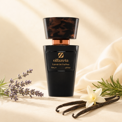 Olfazeta Parfüm No. 140 mit Lavendel und Vanille in heller Produktinszenierung