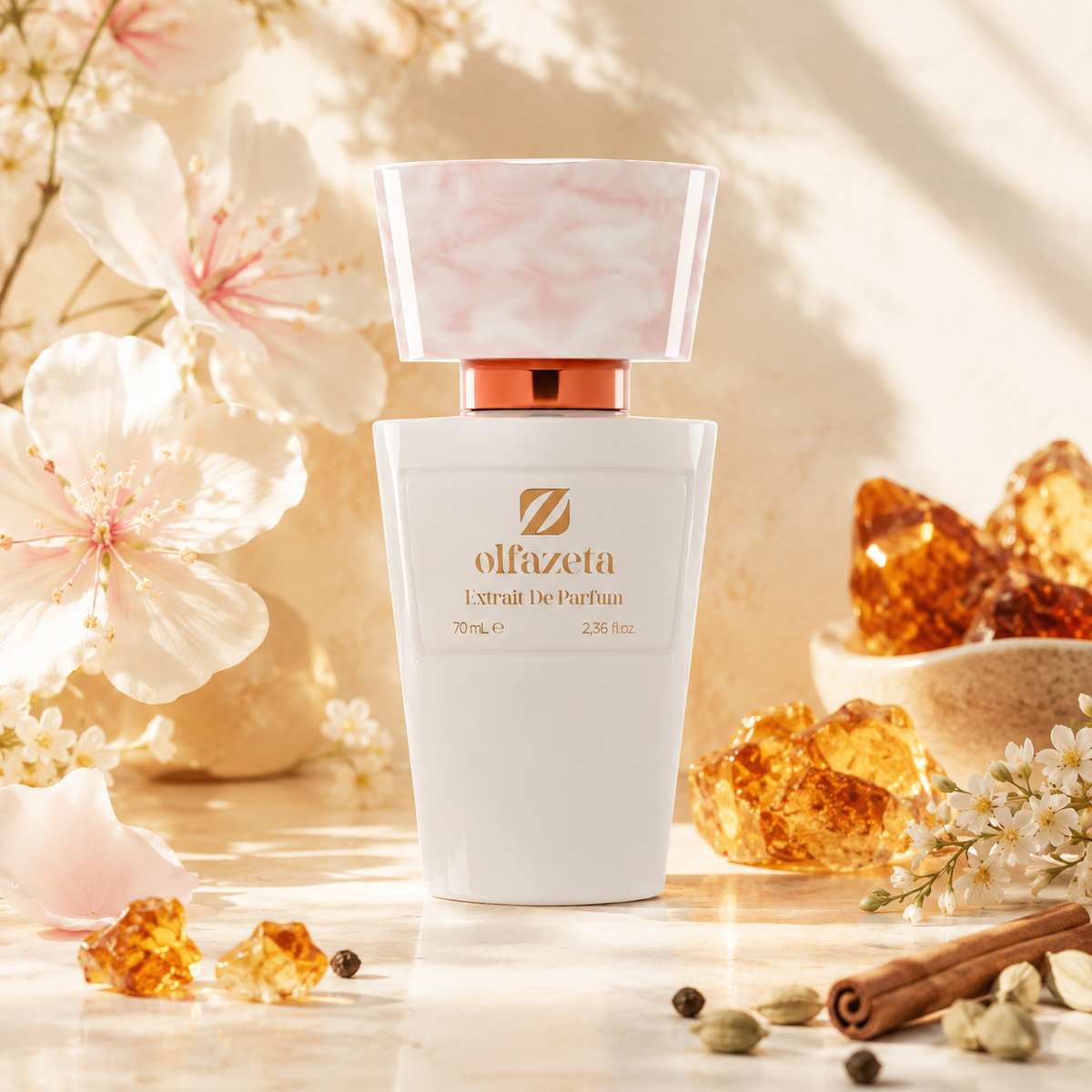 Olfazeta Parfüm No. 151 mit Amber und Zimt in heller Produktinszenierung