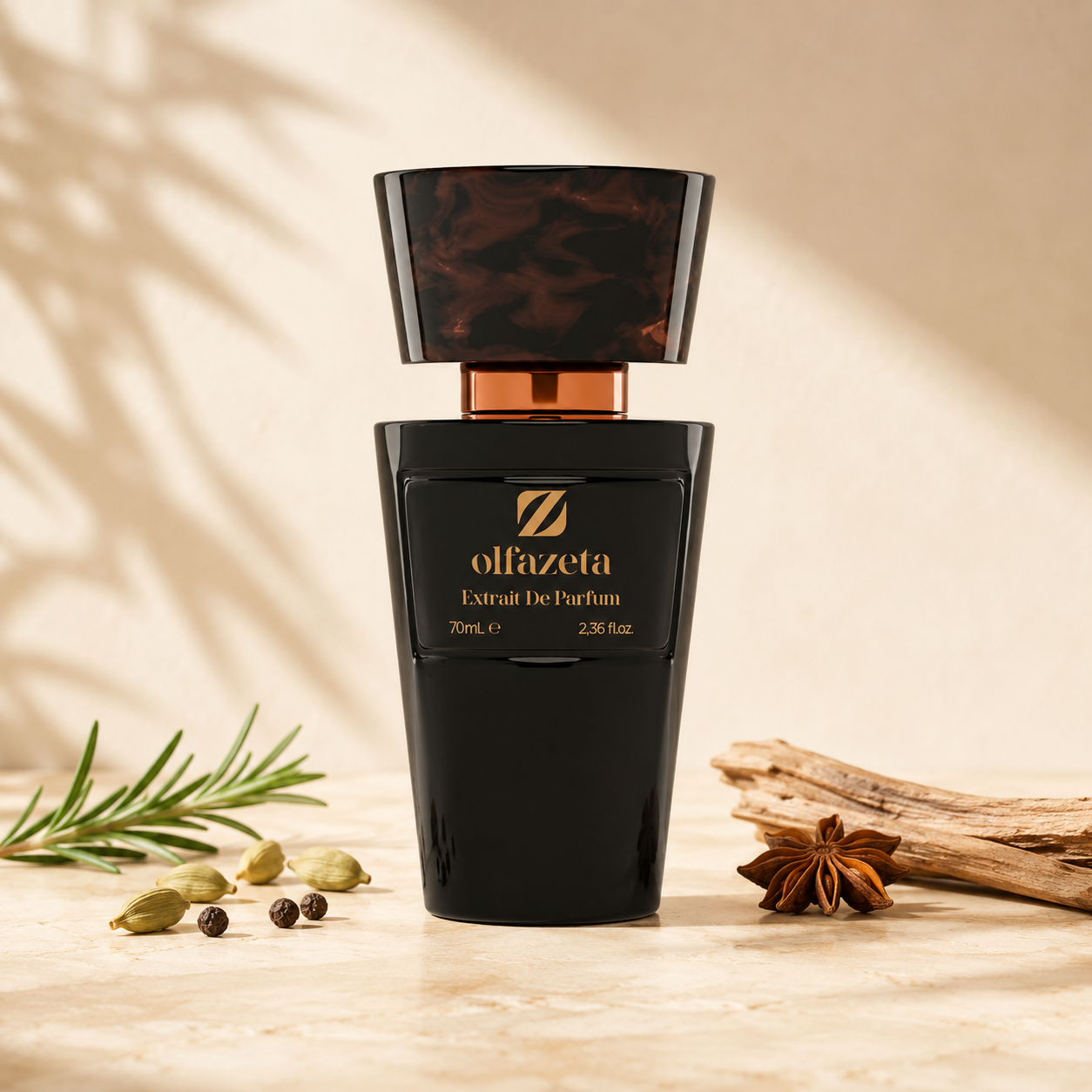 Olfazeta Parfüm No. 152 mit Rosmarin, Holz und Gewürzen in heller Produktinszenierung