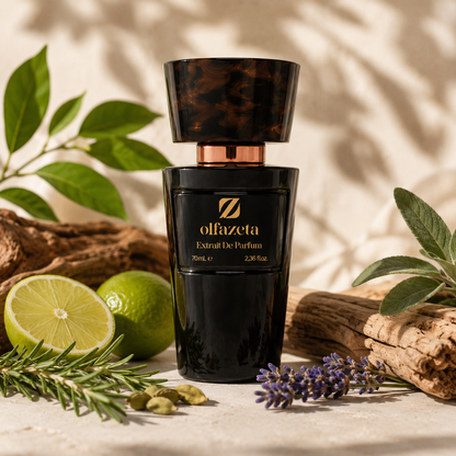 Olfazeta Parfüm No. 160 mit Limette, Lavendel und Holz in heller Produktinszenierung